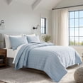 thumbnail image 6 of EVERGRACE 100% Cotton Box Stitch Quilt Bedding Set King Size 3 Pieces, Garment-Washed Lightweight Soft Cozy Coverlet, Oversized Quilted Bedspread Sets with 2 Shams for All Season, Blue Linen, 6 of 8