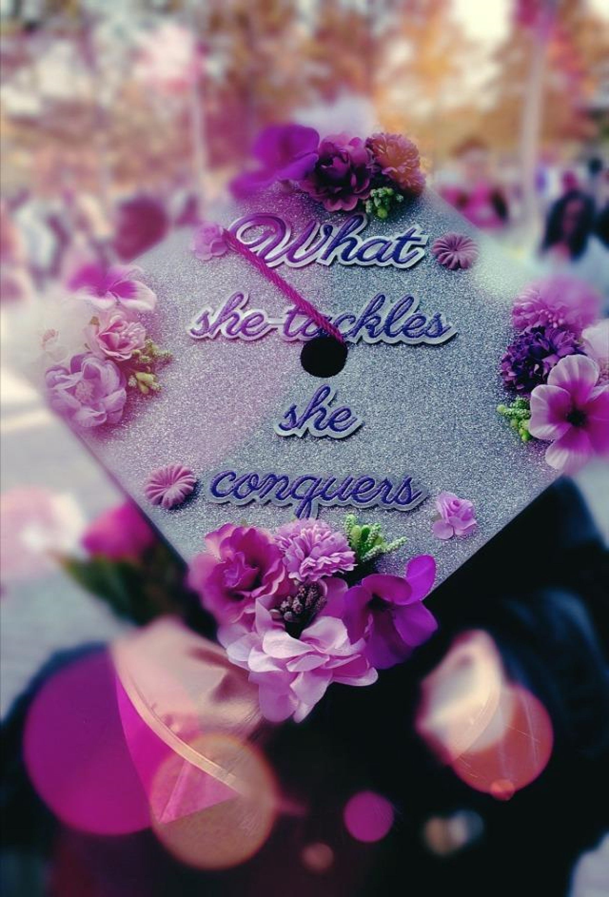 Handmade Graduation Cap Topper, Graduation Cap Decorations, What She Tackles She Conquers