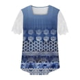 thumbnail image 4 of LYXSSBYX Womens T Shirts Graphic Tees Trendy Women's Fall and Summer Sexy Short Sleeved Neck Printed Color Lace Patchwork Fold T-Shirt Top Blouse, 4 of 5