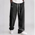 thumbnail image 2 of Mens Linen Cotton Pants Drawstring Waist Lightweight Baggy Sweatpants Loose Fit Beach Travel Straight Leg Pants With Pockets, 2 of 4