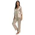 thumbnail image 4 of Womens Silk Satin Pajamas Loungewear Two-piece 3/4 Sleeve Long Pants Sleepwear Pj Set, 4 of 7