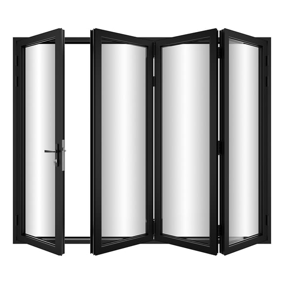 KaMic 120" x 96" 4 Panels Alumnium Folding Door In Black, One Door Right Swing Out Three Door Folded From Left To Right
