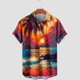 thumbnail image 3 of Women's Short Sleeve Loose Fit Flowy Tunic Tops Dressy Casual Tops Fashion Button Down Collared Hawaii Shirts for Travel Sunset Print Blouse for Beach Vintage Summer Clothes Orange T Shirts M, 3 of 4