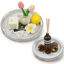 VEGCOO 2-Pack Candle Plate Holder Tray: Round Wooden Decorative Candle Plate Small Farmhouse Table Centerpiece Rustic Wood Tealight Pillar Trays for Christmas Wedding Home Decor (8.01" & 11.02")