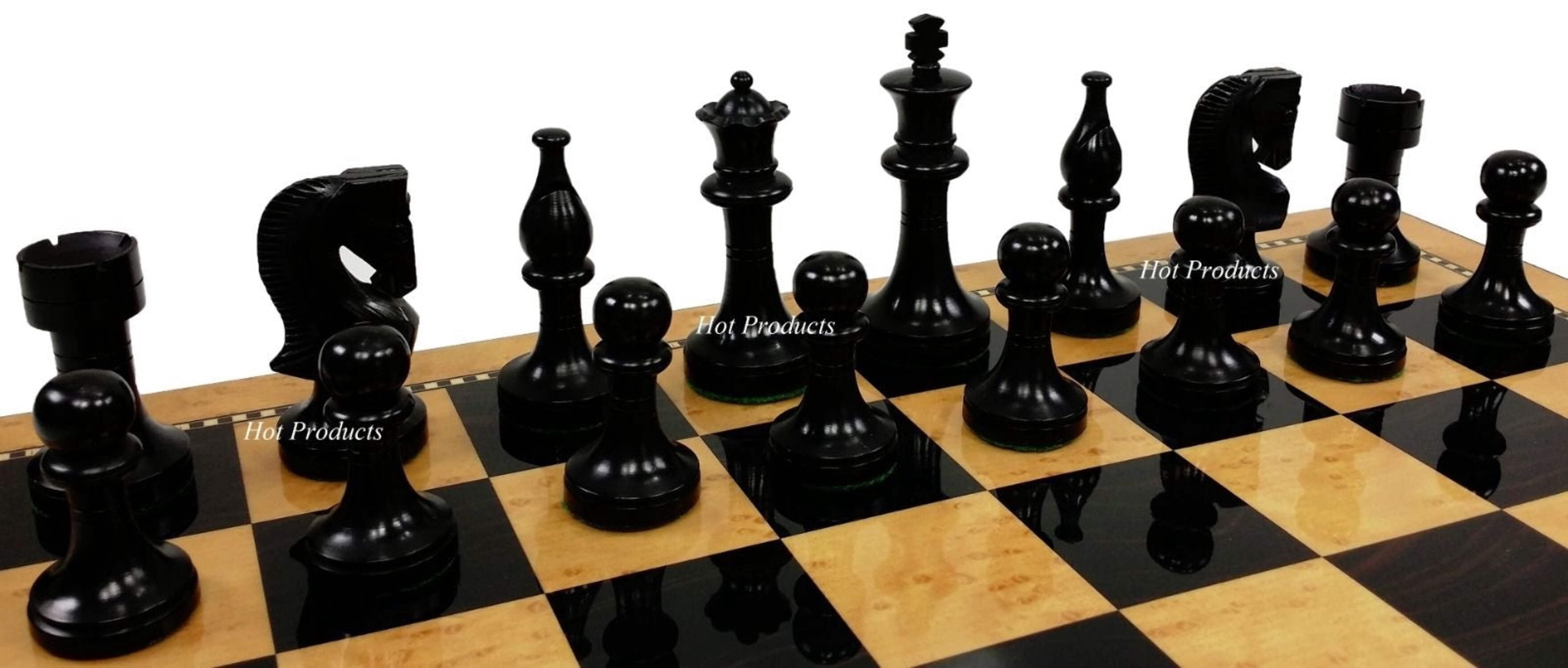 Black RUSSIAN 3 1/2" Staunton Wood Chess Set 18" Walnut  Maple Color Board