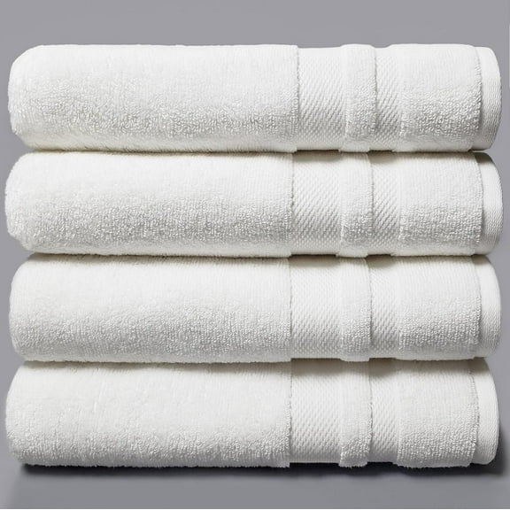 Premium Hotel Bath Towel Set 30"x 54" Durable, Soft and Absorbent Ring Spun Cotton 600GSM- Luxury Hotel & Spa Quality - Eco-Friendly (White, 4 Pack)