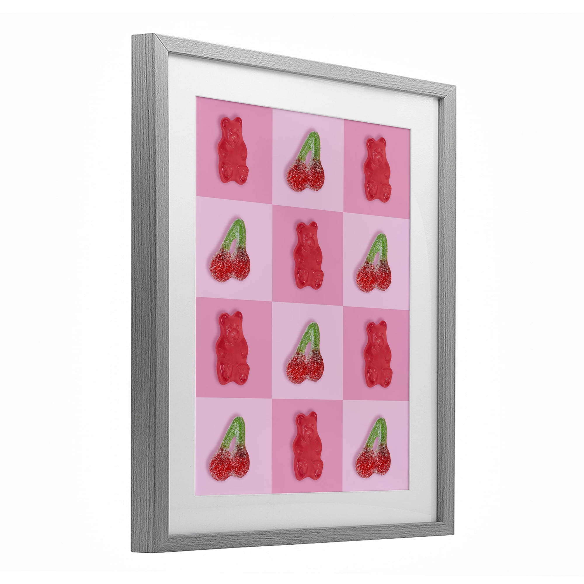 Stupell Industries Gummy Bears and Cherries Grid Gray Framed Print Under Glass, design by LISH Creative