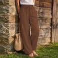 thumbnail image 5 of Women's Cotton Linen Loose Fit Drawstring Casual Pants With Pockets, Mid Waisted Straight Leg Trousers, Soft Breathable Summer Work Pants for Business Travel Vacation | TruBelle,Coffee 3XL, 5 of 9