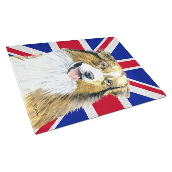 Caroline's Treasures Australian Shepherd with English Union Jack British Flag Glass Cutting Board Large Size