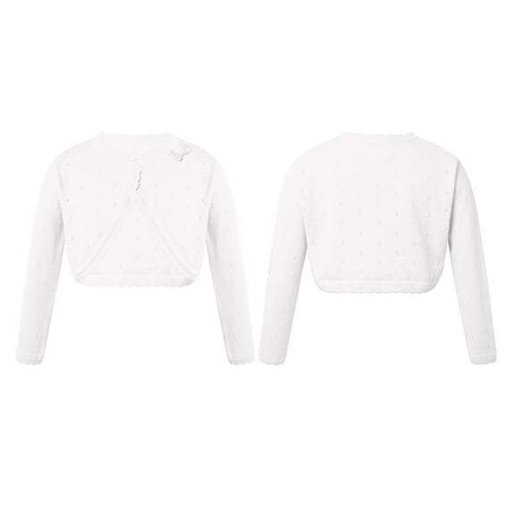 TiaoBug Kids Girls Long Sleeve Bolero Shrug Wedding Flower Girls Dress Cover Up Knitted Cardigan 2-13