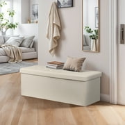 HomGarden 43'' Linen Storage Ottoman Bench, Foldable Footrest Stool W/ Divider, Cream