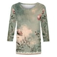 thumbnail image 4 of 3/4 Length Sleeves Shirts for Womens Fashion Retro Floral Printed Tshirt Round Neck Spring Summer Outfits Casual Loose Tunic Tops, 4 of 5