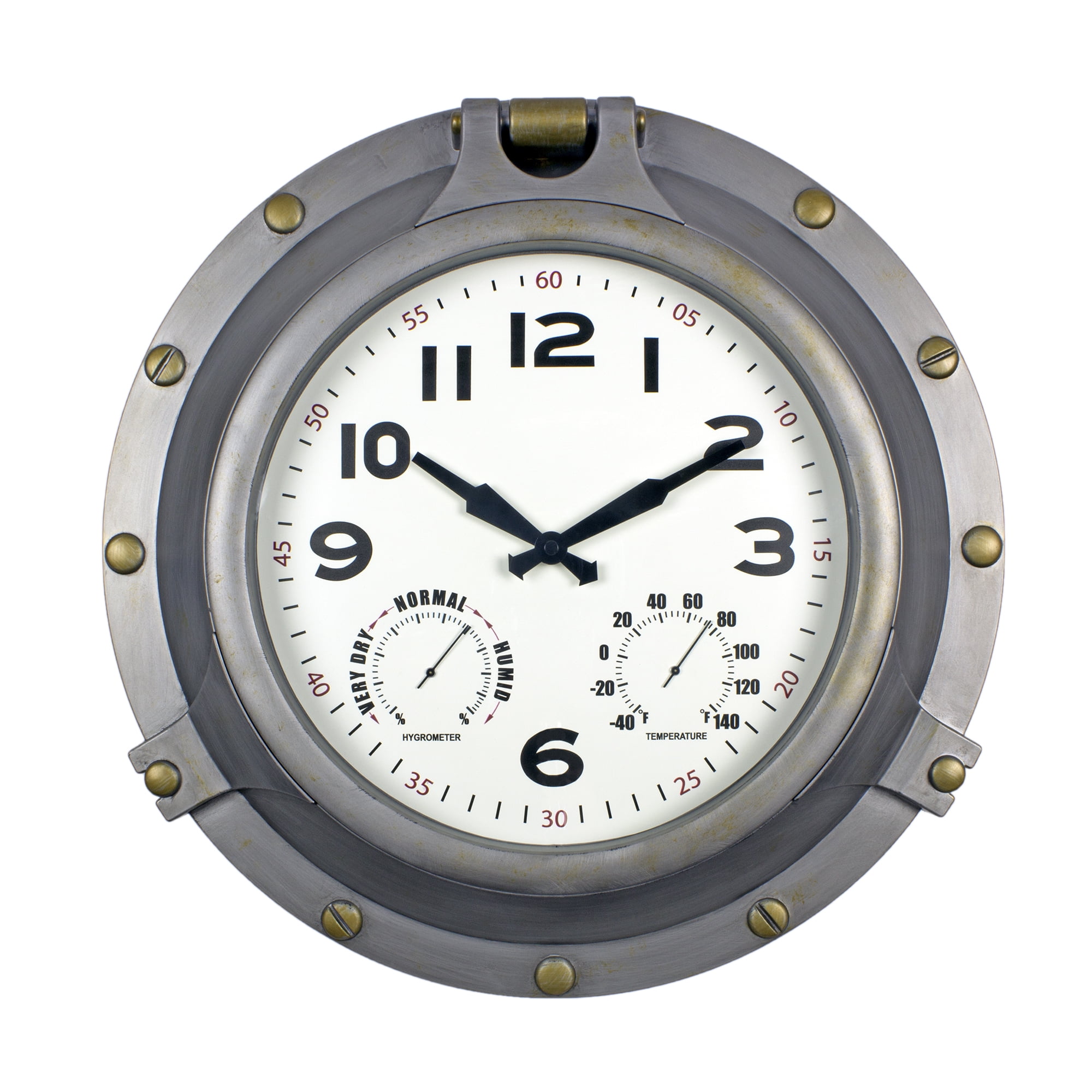 Poolmaster 18" Silver Porthole Clock / Hygrometer, Thermometer