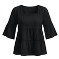 thumbnail image 2 of Cotton Linen Shirts 3/4 Sleeve for Women,lace Trim Lace Trim Blouse Flowy Tops for Women Plus Size Gauze Shirts for Women Womens Gauze Tops Summer Basic Blouse Square Neck,Black,L, 2 of 8