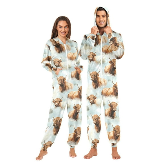 joogoo Highland Cattle Flower-w7 Unisex Adults Onesies Pajamas Jumpsuits L