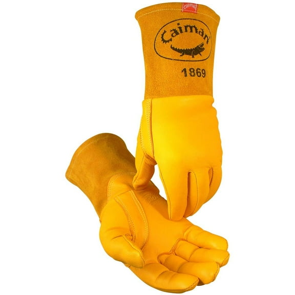 Caiman Premium Top Grain Goatskin MIG Welding Gloves, DuPont Kevlar Stitching, Unlined, 4-inch Gauntlet Cuff, Gold, X-Large 1869-6