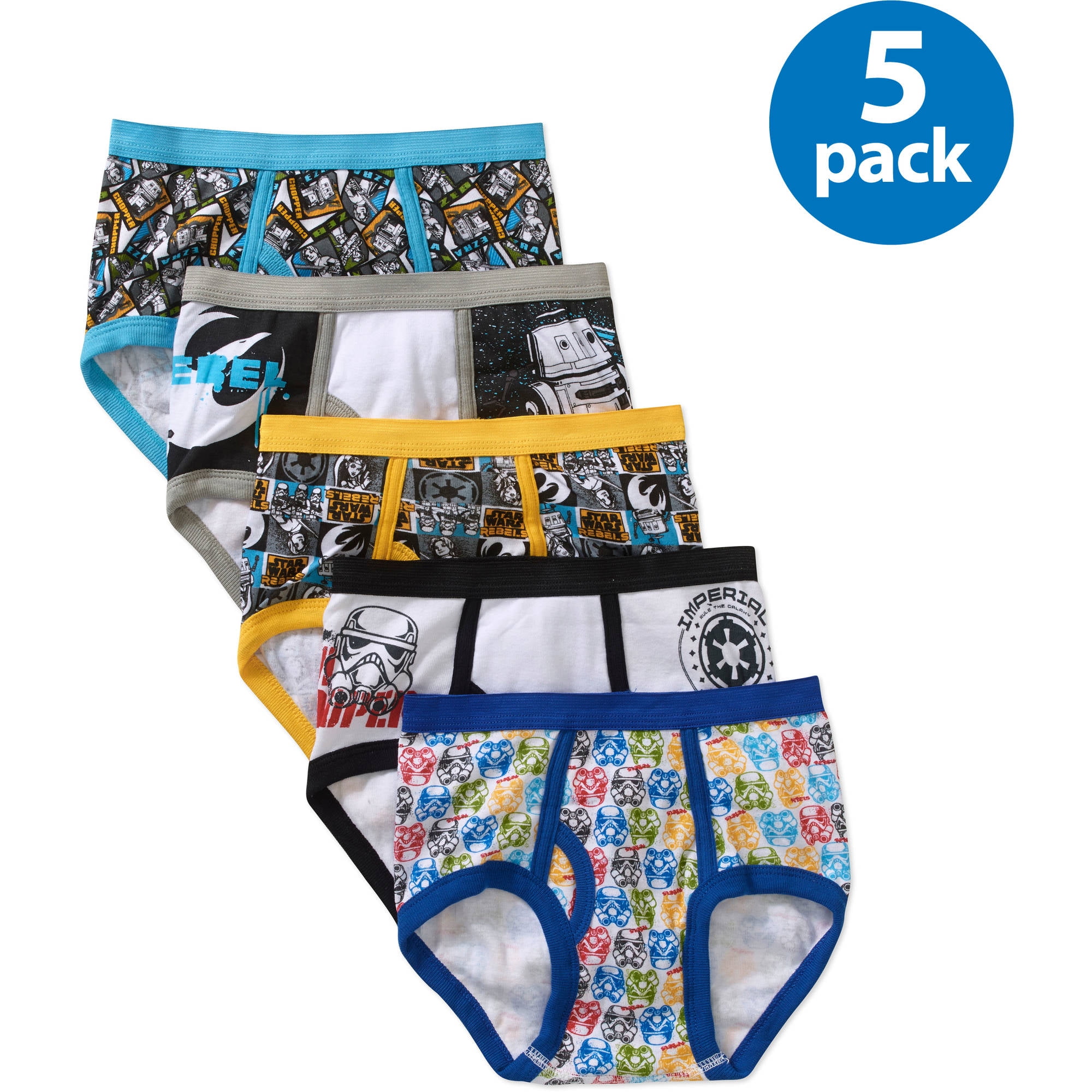 Departments Feel the Force of comfort with this five-pack of underwear featuring Star Wars characters and icons. Colorful and soft, each pair has a different design and an elastic waist and contrast piping for extra style.