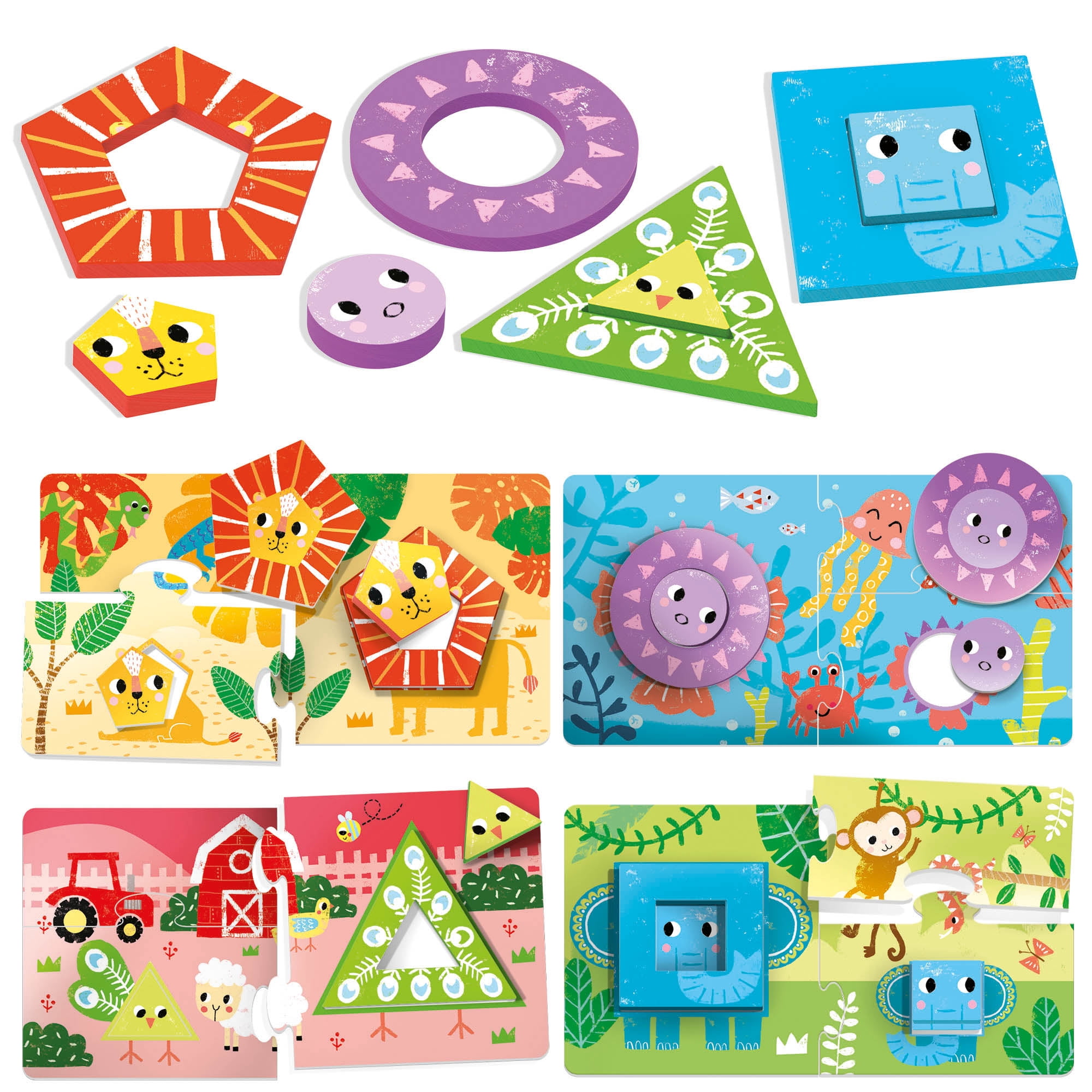 Headu: Wooden Mini Jigsaws - Babies & Families - Animal & Habitat Pairing Puzzles, Matching Game Play, Oversized Unique Shaped Pieces, Toddlers 2-4