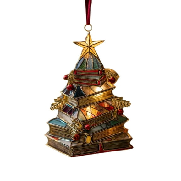 Book-Shaped Christmas Tree Ornament – Multicolor Plastic Holiday Decoration for Tree, Home, Library or Gift – Lightweight Literary-Themed Decor