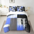 thumbnail image 2 of Manfei Modern Fashion Artwork Bedding Comforter Set 7 Pieces, Blue Abstract Ombre Full Bedding Set, Square Geometric Reversible Fitted Sheet Flat Sheet, Luxury Bedroom Decor, 2 of 7