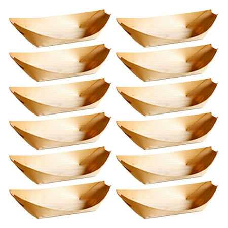 

NUOLUX 50 Pcs Disposable Wooden Tray Large Natural Birch Wooden Serving Boats Plates Dishes for Foods Snacks Nibbles (14x7x3cm)