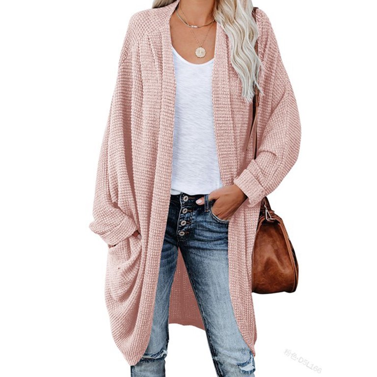 Bagilaanoe Women Open Front Knit Cardigan Plain Long Sleeve Loose