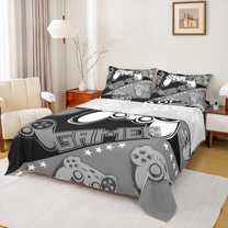 Feelyou Cartoon Grey Gamepad Bed Sheets for Kids, Modern Video Game King Sheets, Game Gonsole Sheet Set, Microfiber Bedroom Decor, 4pcs