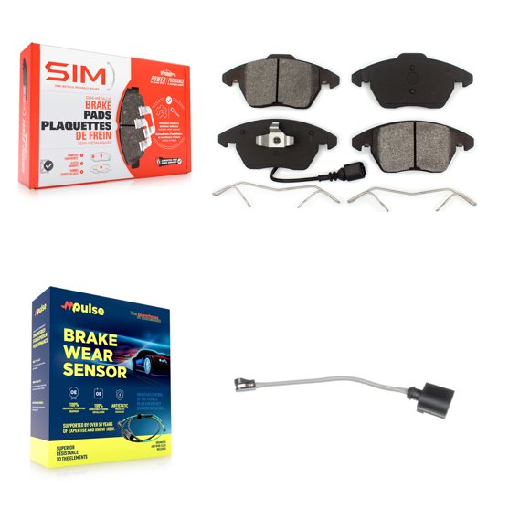SIM Front Semi-Metallic Disc Brake Pads and Extra Wear Sensors Kit for Car Audi A3 Quattro Volkswagen Golf Jetta KSW-100323