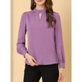 thumbnail image 6 of INSPIRE CHIC Women's Stand Collar Pleated Button Keyhole Button Blouse S Purple-1, 6 of 8