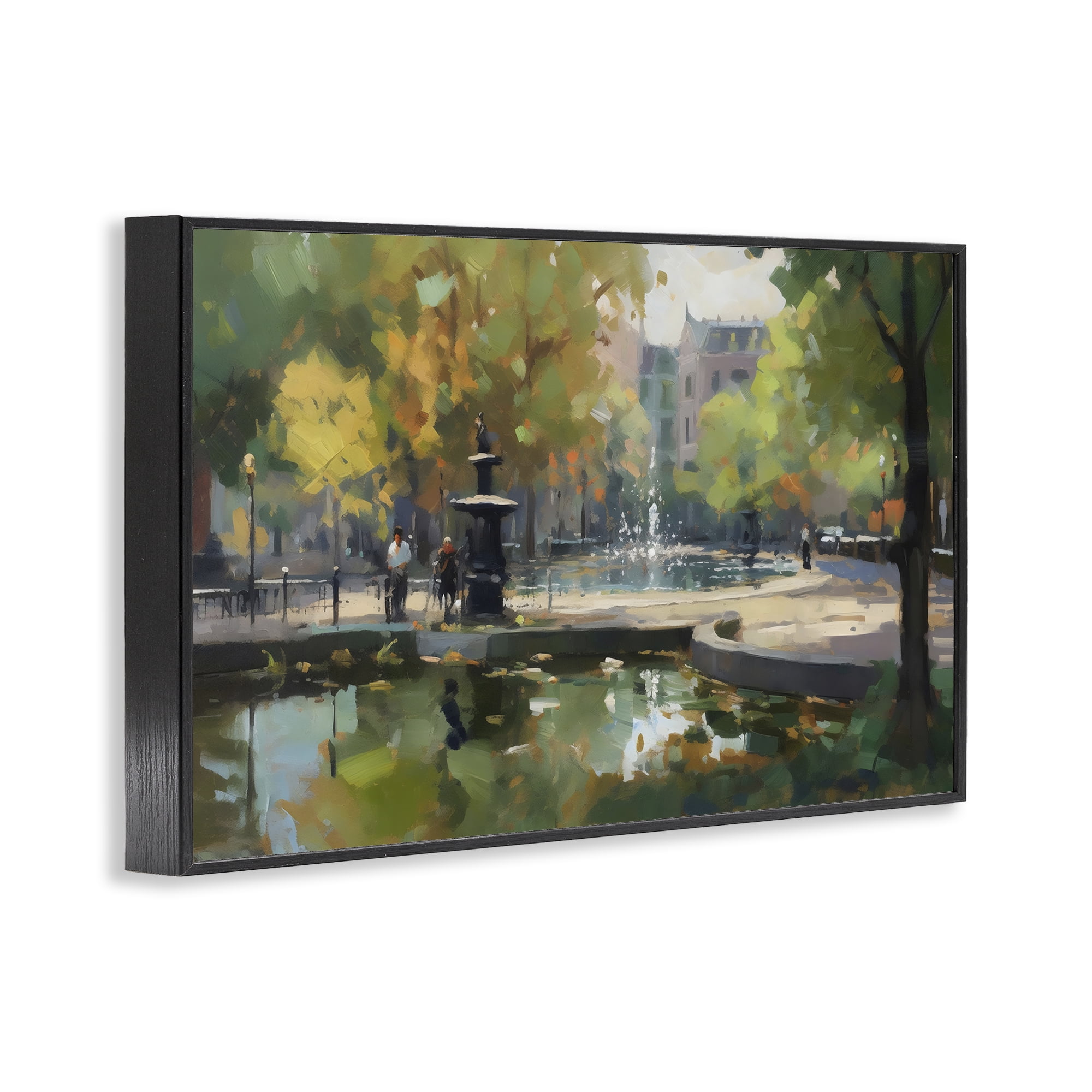 Stupell Industries Autumn Reflections at Park Fountain Black Framed Giclee Art, design by Creative Studio
