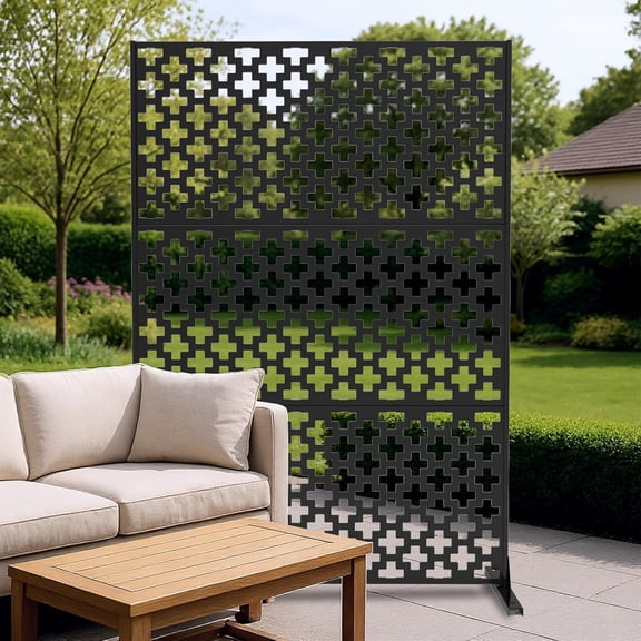 IdealHouse 72"H x 47"W Outdoor Metal Privacy Screen - Heavy-Duty Galvanized Steel Freestanding Fence - Decorative Divider for Patio, Yard, Deck - Model 1