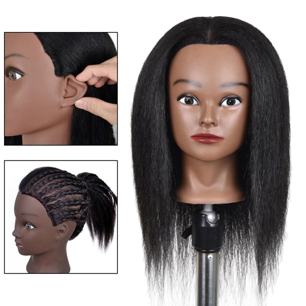 Cabeza de maniquí profesion para el cabello, cabeza de práctica de maniquí de cosmetología para teñir, , trenzar, rizar, práctica de bobinado 14 pulgadas negro claro A Macarena cabeza de maniquí