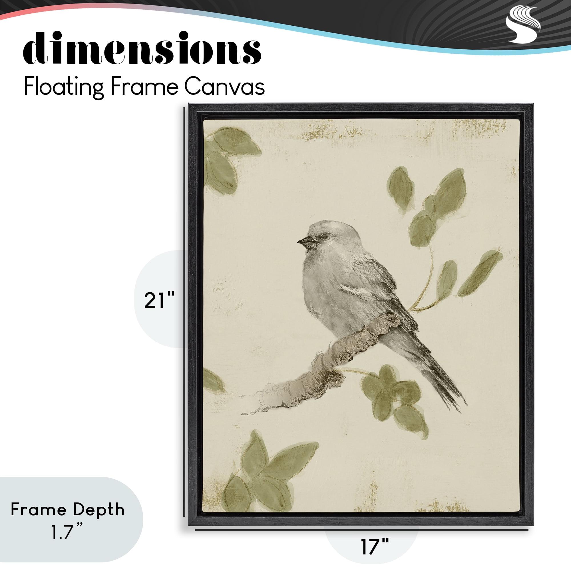 Stupell Industries Bird Scene on Neutral Black Framed Floater Canvas Wall Art, design by Lanie Loreth