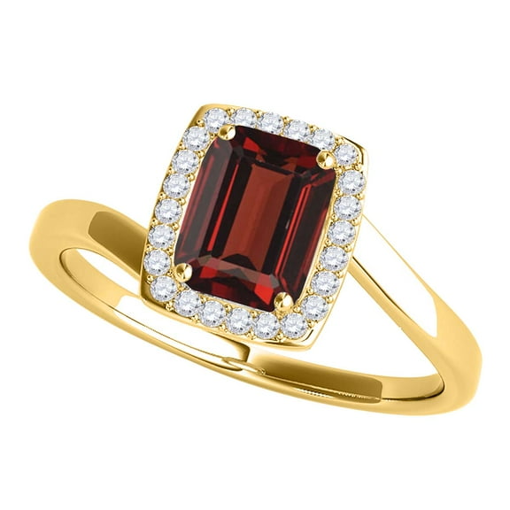 Mauli Jewels Rings for Women 1.10 Carat Emerald Shape Garnet And Diamond Ring prong 10K Solid Yellow Gold