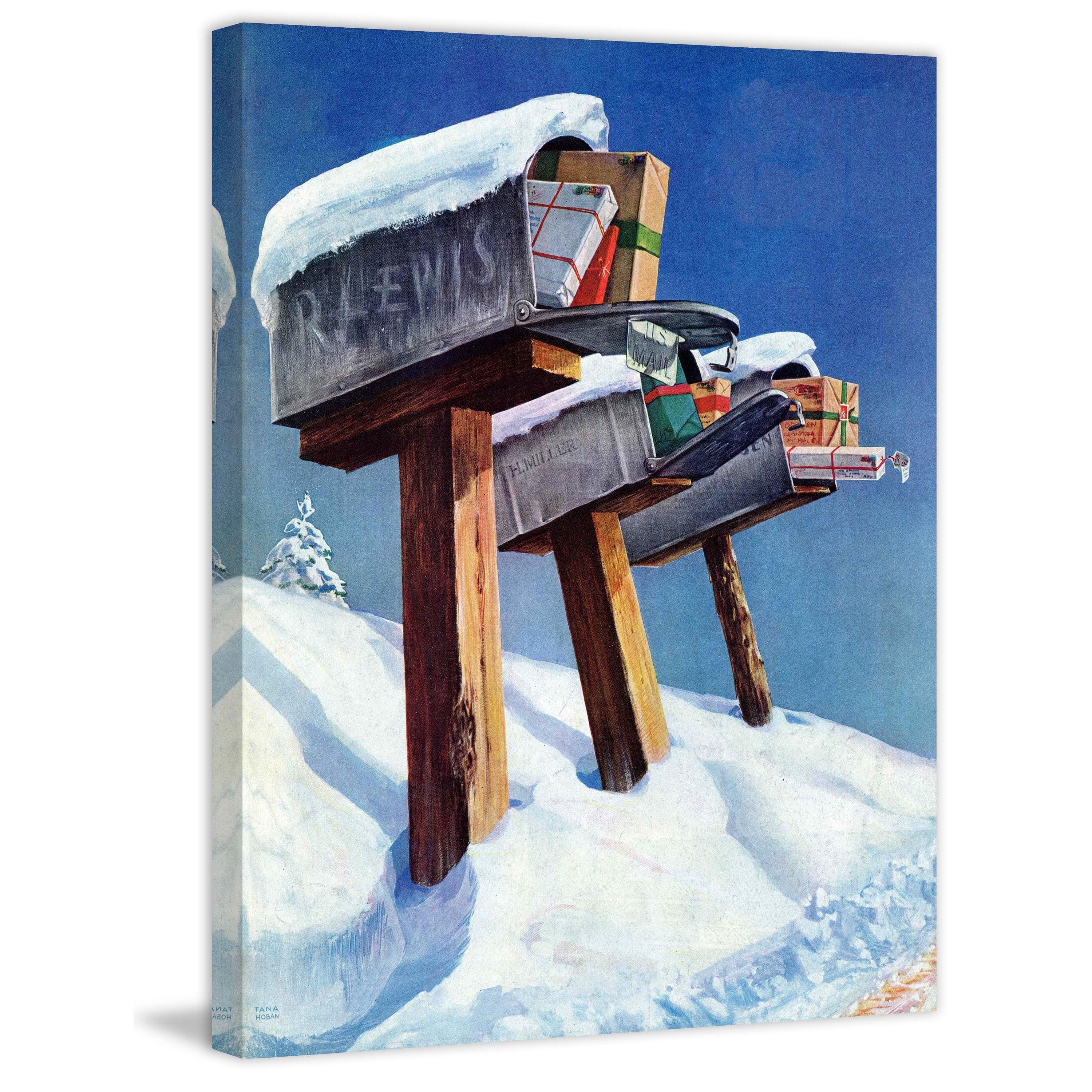Marmont Hill "Mailboxes in Snow" by Miriam Tana Hoban Painting Print on Canvas