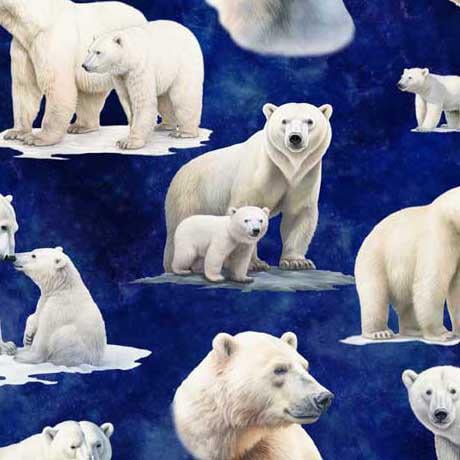 Aurora Polar Bear Vignettes Dark Blue Cotton Fabric