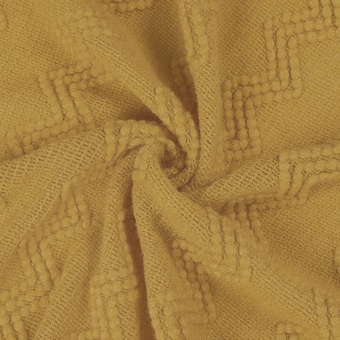 Wavy Pattern Decorative Knit Throw Blanket with Tassels, 50" x 60", Old Gold