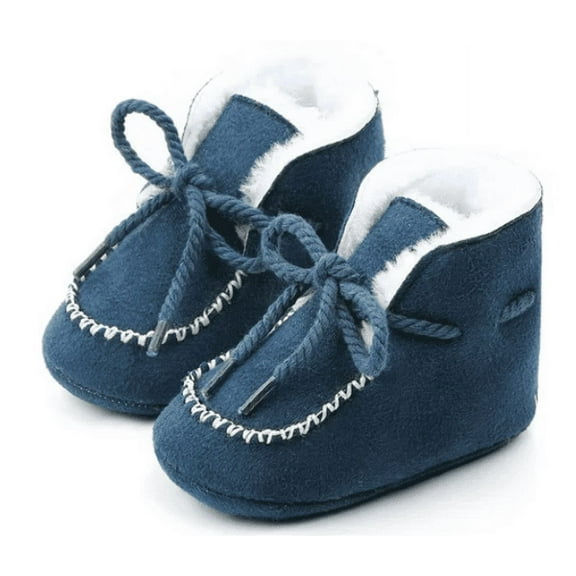 Baby Girls Boys Navy Blue Faux Fur Moccasin Boots Size 2 6-12M