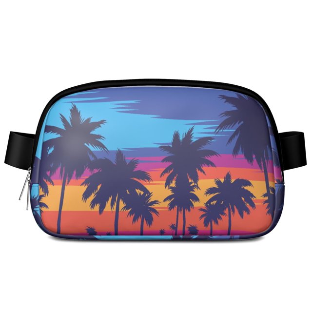 Boho Tropical Paradise Belt Bag – Colorful Palm Tree Fanny Pack with Hawaii Island Aesthetic