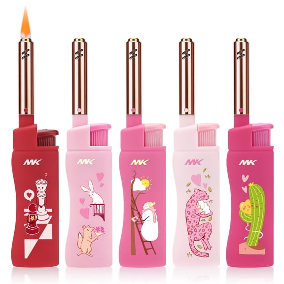 MK Candle Lighter, Butane Refillable Wind-Resistant Flame, 4-Pack for BBQ, Camping, Outdoor Use (Polar Love-5PC)