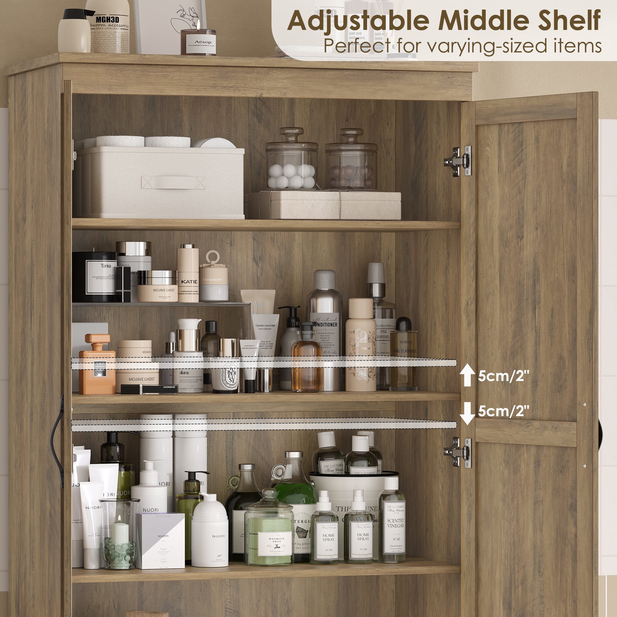 Homfa 70.3"H Bathroom Storage Cabinet, Farmhouse Linen Storage Cabinet with 2 Drawers, Rustic Brown