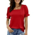thumbnail image 3 of UVN Square Neck Tops for Women Summer Puff Short Sleeve Shirts Dressy Casual Tunic Blouses, 3 of 9