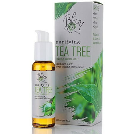Bloom Purifying Clear Skin Tea Tree Oil for Clogged Pores, Oily Skin, T-Zone, Dark Spots, Discoloration, Large Pores  With MCT Oil. 2oz