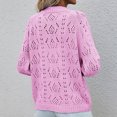 thumbnail image 4 of CEHVOM Women's Round Neck Solid Hollow Button Knitted Sweater Cardigan, 4 of 8