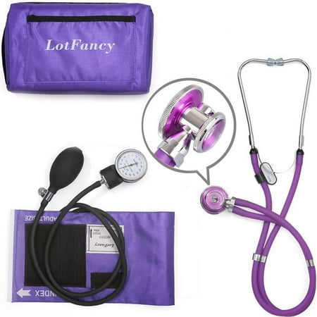 Integrated Aneroid - Aneroid Sphygmomanometer and Stethoscope Kit by LotFancy, Manual Blood Pressure Cuff Gauge, Dual-Head Sprague Rappaport Stethoscope, Portable Case Included, Purple