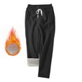 thumbnail image 2 of Feancey Womens Sherpa Lined Sweatpants Drawstring High Waist Plus Size Jogger Pants Winter Fuzzy Fleece Warm Pajama Bottoms with Pockets Black M, 2 of 10