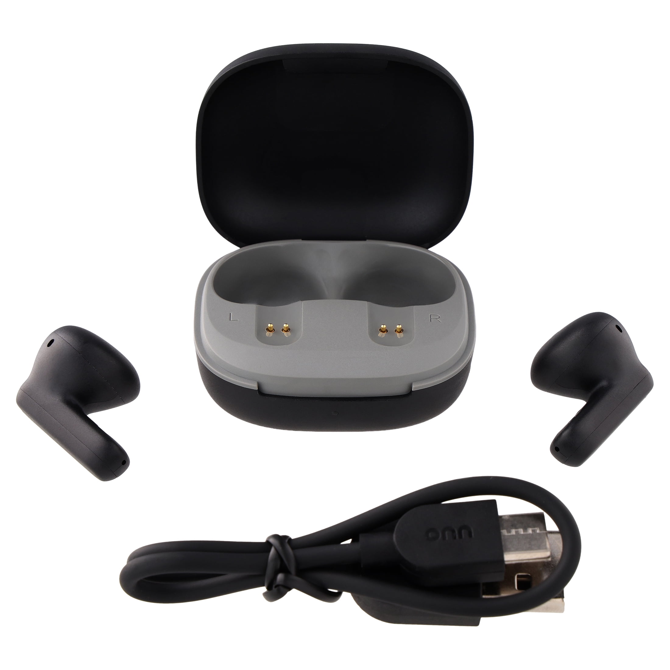 onn Mini Sticks Black Bluetooth Earbuds with Environmental Noise Canceling