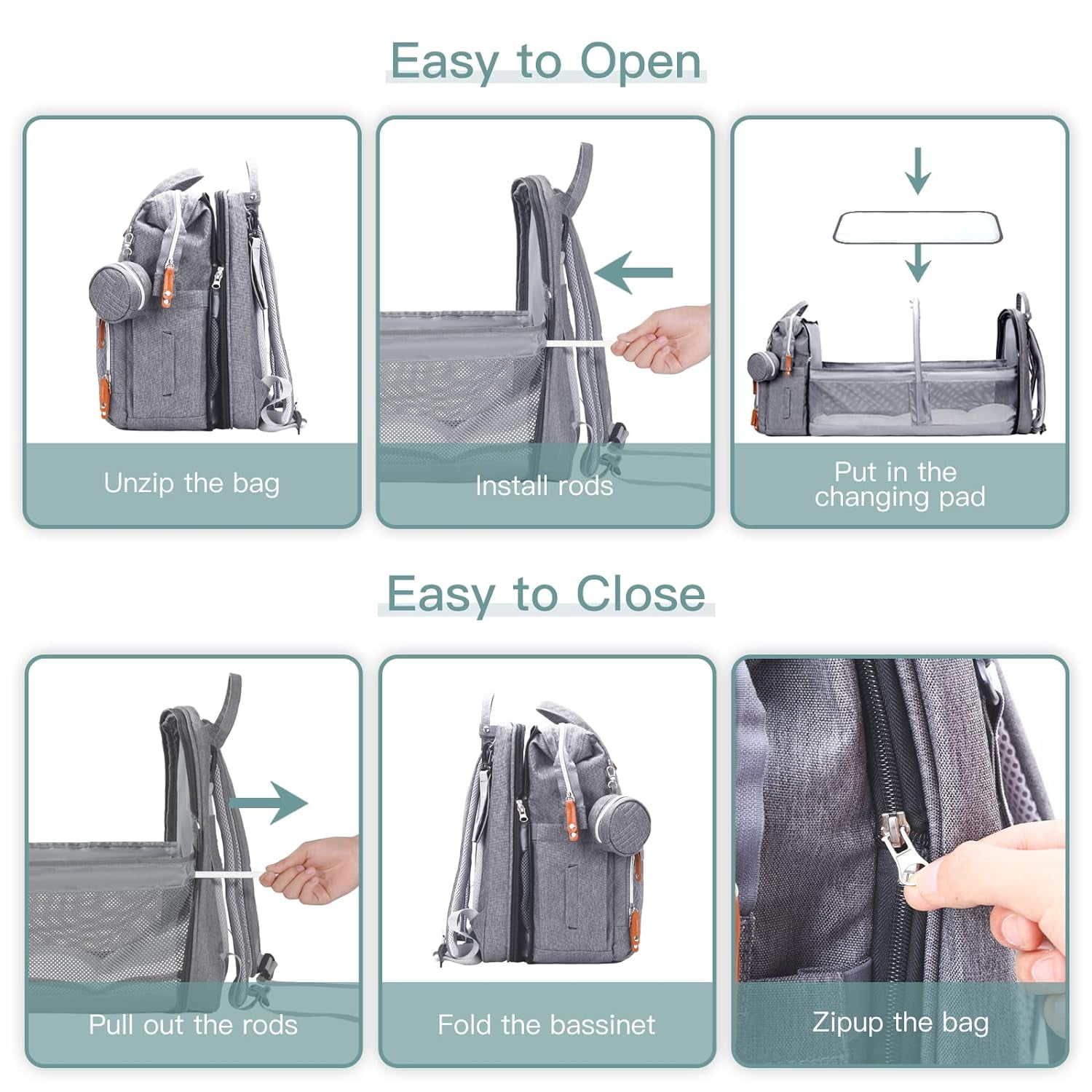 Diaper Bag Backpack, Multifunction Travel Pack Maternity Baby Changing Bags, Large Capacity, Waterproof, Gray