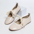 thumbnail image 5 of Miqool Womens Mary Jane Flats Low Heel Round Toe Bowknot Contrast Lace Shallow Mouth One Buckle Casual PU Shoes, 5 of 8