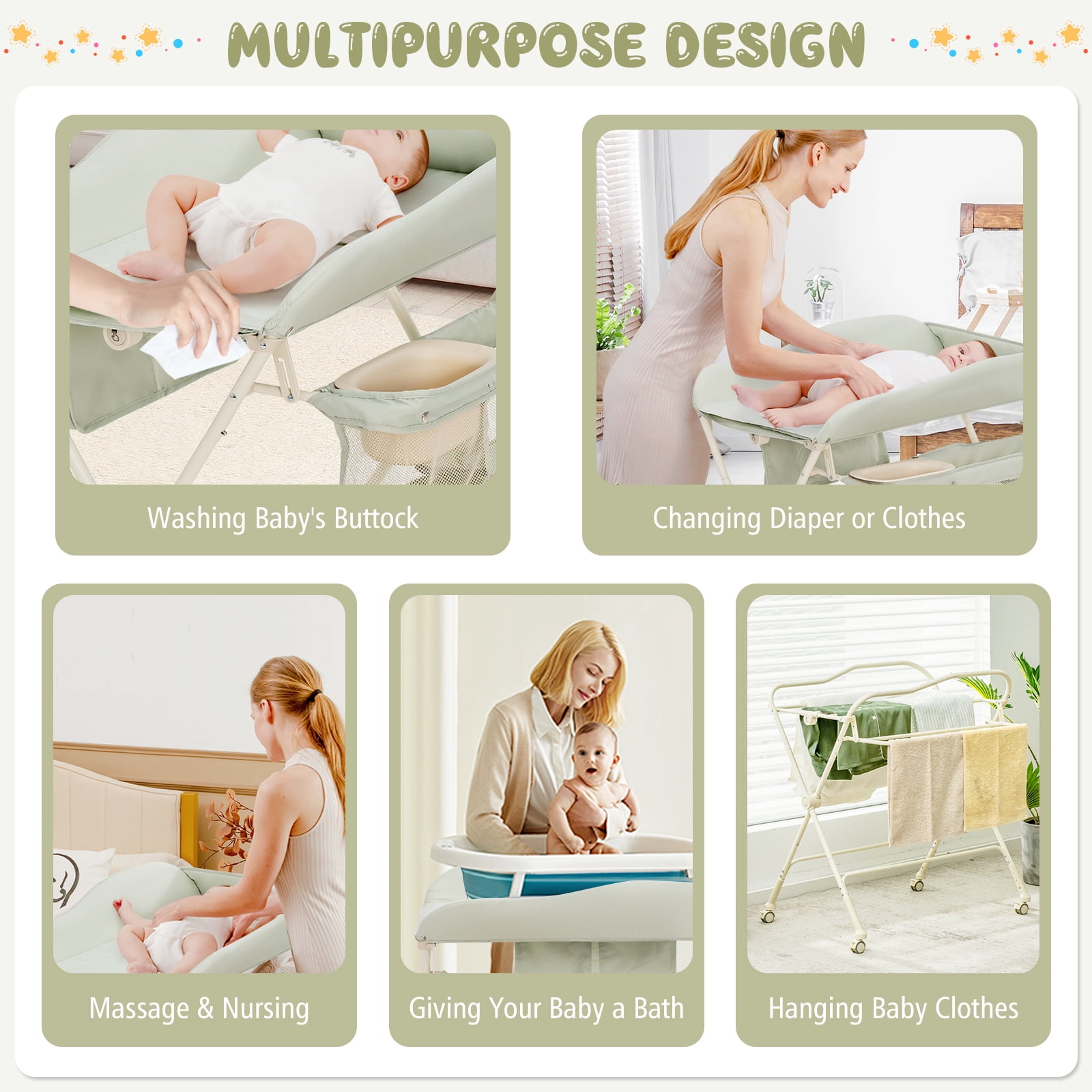Infans Baby Diaper Changing Table Folding Newborn Nursery Organizer W/Water Basin Wheel